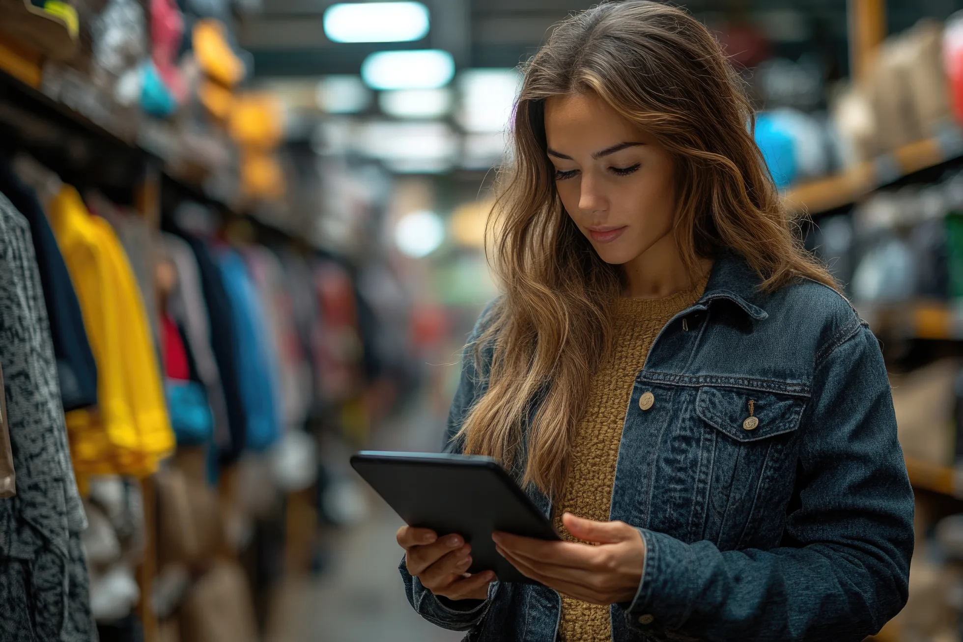 Encargada de tienda controlando el inventario y el kardex en tiempo real con Paxioli desde una tablet