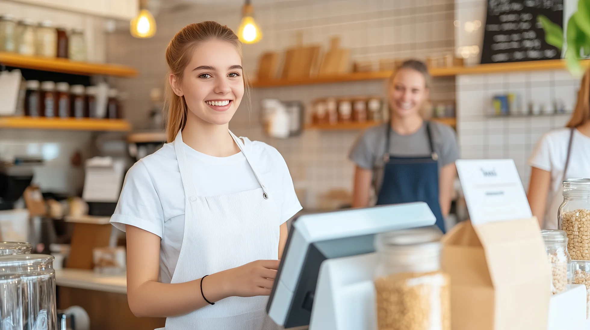 Cajera de un café en Colombia cobrando con el POS para restaurantes de Paxioli
